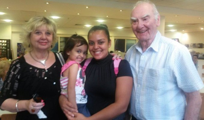 Being discharged from the hospital into the care of her host family!