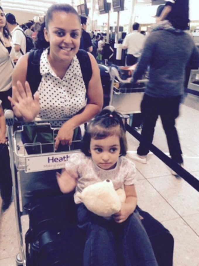 A sad goodbye to their host family, Bitia and Ana at the airport to go home
